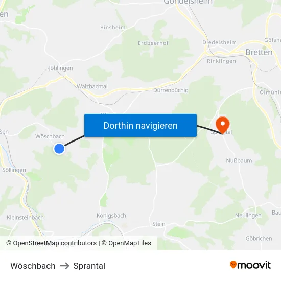Wöschbach to Sprantal map