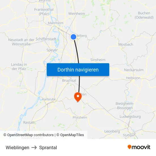 Wieblingen to Sprantal map
