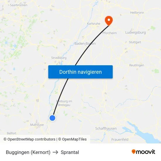 Buggingen (Kernort) to Sprantal map