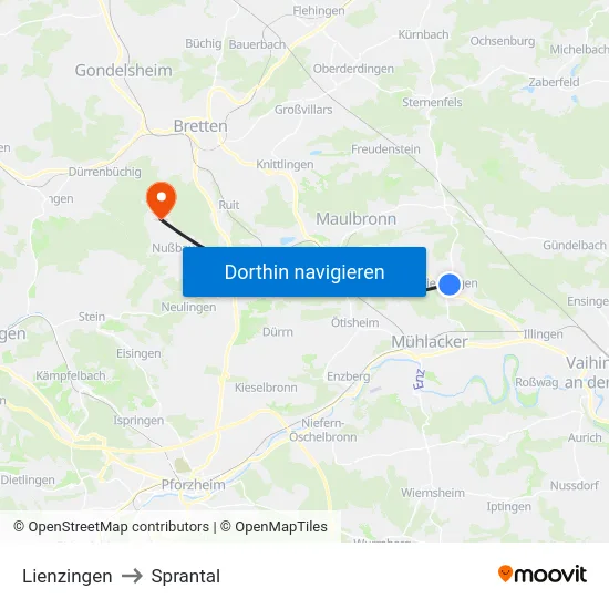 Lienzingen to Sprantal map