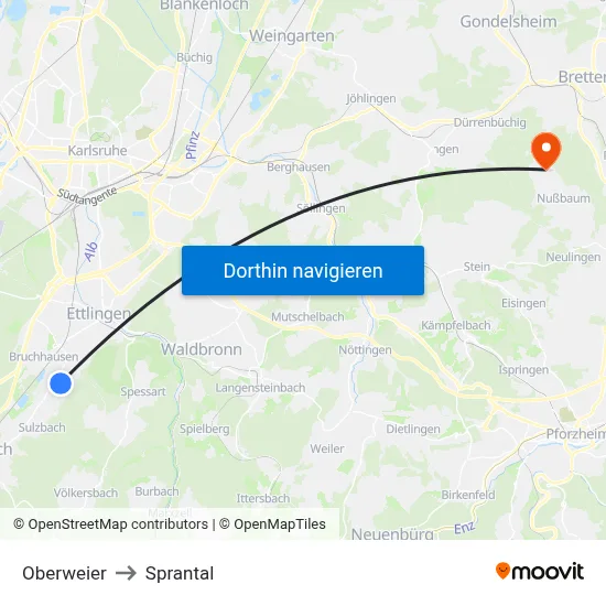 Oberweier to Sprantal map