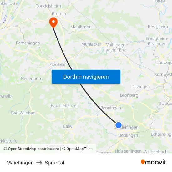 Maichingen to Sprantal map