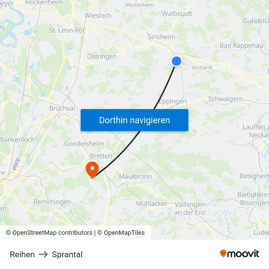 Reihen to Sprantal map