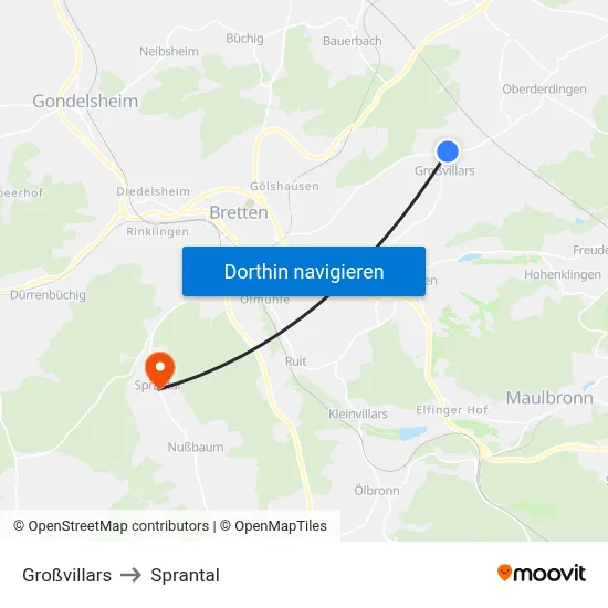 Großvillars to Sprantal map