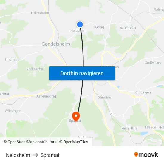 Neibsheim to Sprantal map