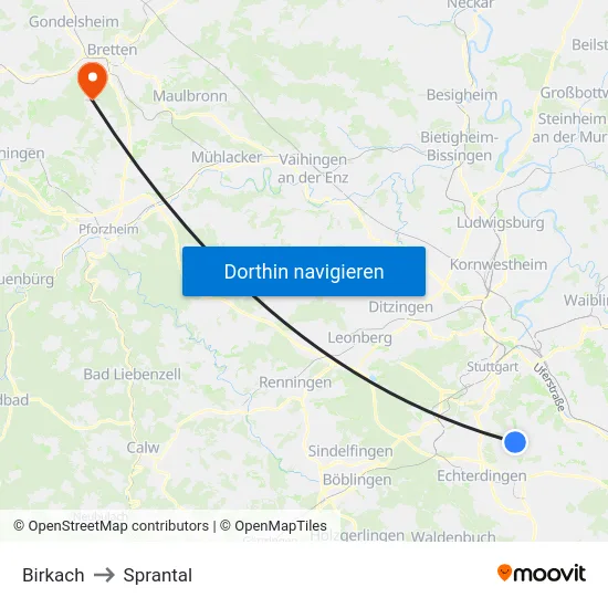 Birkach to Sprantal map