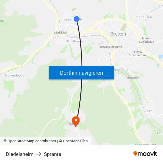 Diedelsheim to Sprantal map