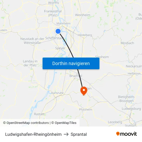 Ludwigshafen-Rheingönheim to Sprantal map