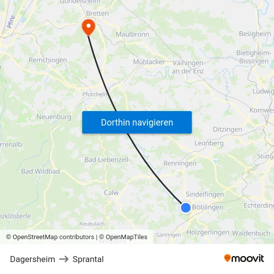 Dagersheim to Sprantal map