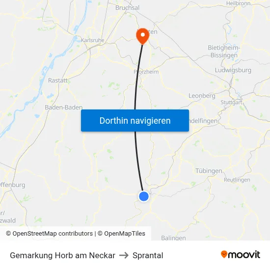 Gemarkung Horb am Neckar to Sprantal map