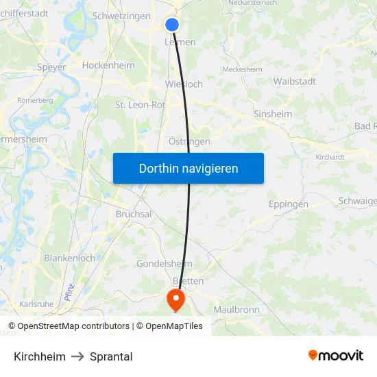 Kirchheim to Sprantal map