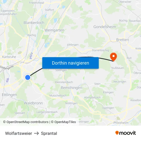 Wolfartsweier to Sprantal map