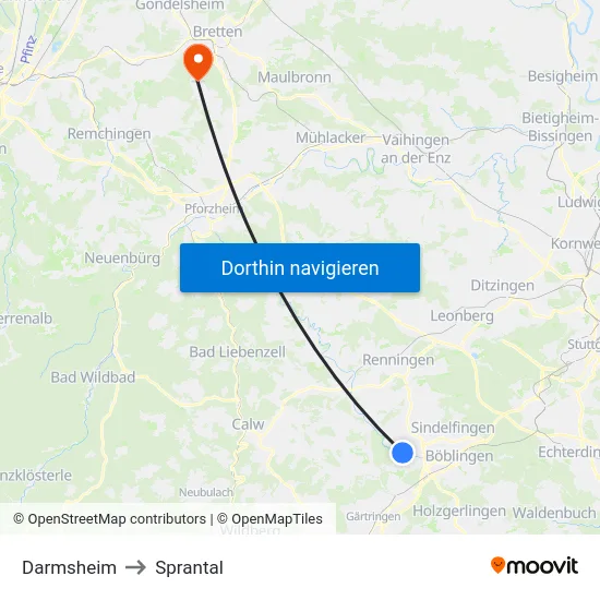 Darmsheim to Sprantal map
