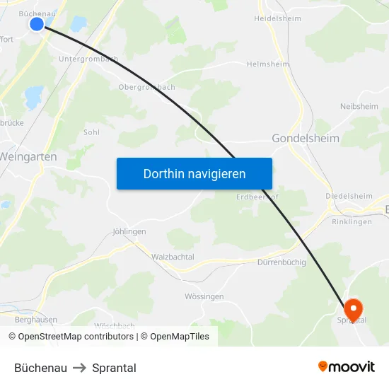 Büchenau to Sprantal map