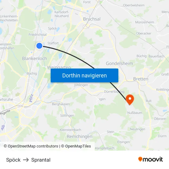Spöck to Sprantal map