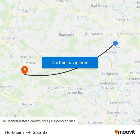 Horkheim to Sprantal map
