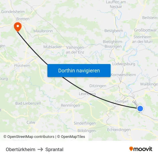Obertürkheim to Sprantal map