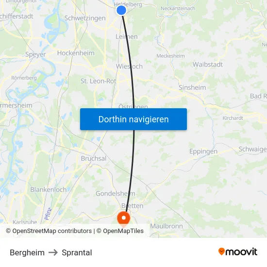 Bergheim to Sprantal map