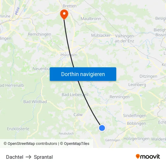 Dachtel to Sprantal map