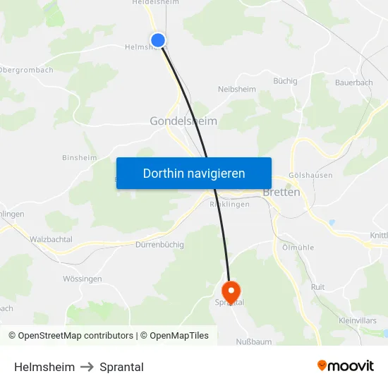 Helmsheim to Sprantal map