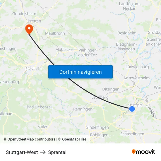 Stuttgart-West to Sprantal map