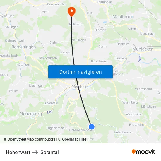 Hohenwart to Sprantal map