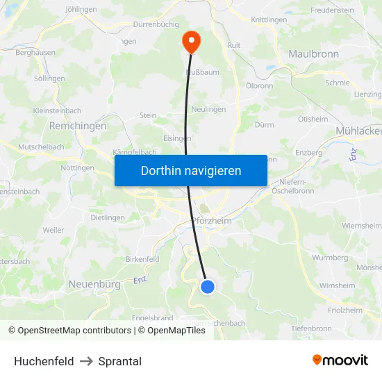 Huchenfeld to Sprantal map