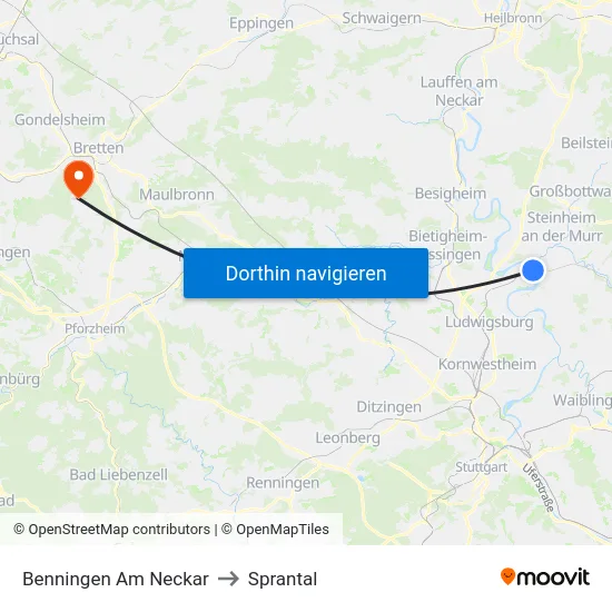 Benningen Am Neckar to Sprantal map