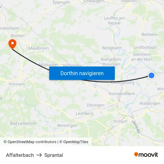 Affalterbach to Sprantal map
