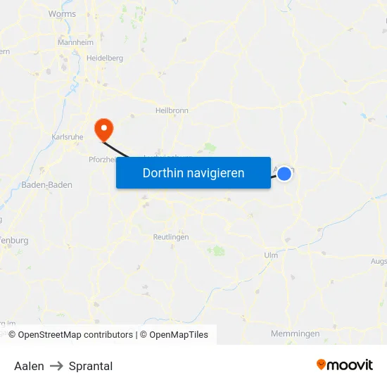 Aalen to Sprantal map