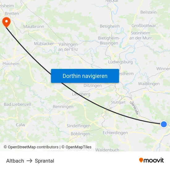 Altbach to Sprantal map