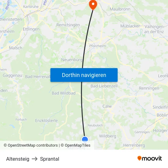 Altensteig to Sprantal map