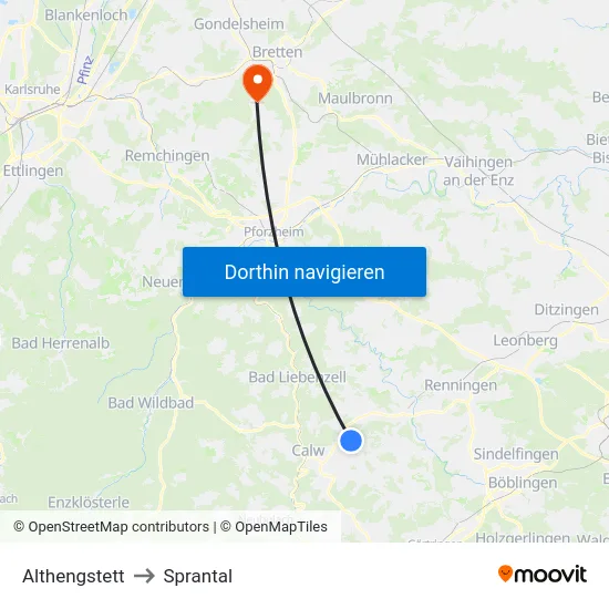 Althengstett to Sprantal map