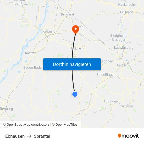 Ebhausen to Sprantal map