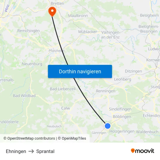 Ehningen to Sprantal map