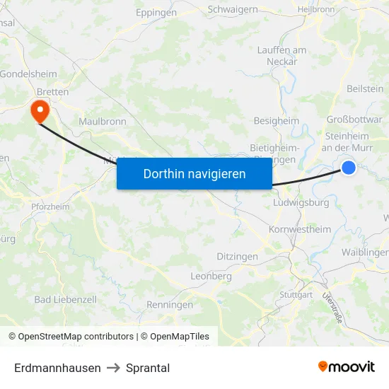 Erdmannhausen to Sprantal map