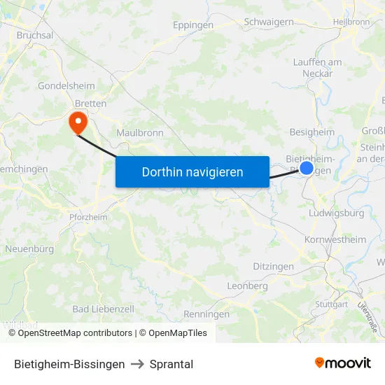 Bietigheim-Bissingen to Sprantal map