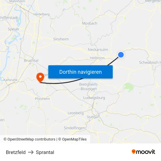 Bretzfeld to Sprantal map