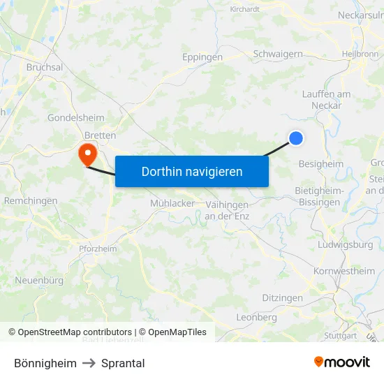Bönnigheim to Sprantal map