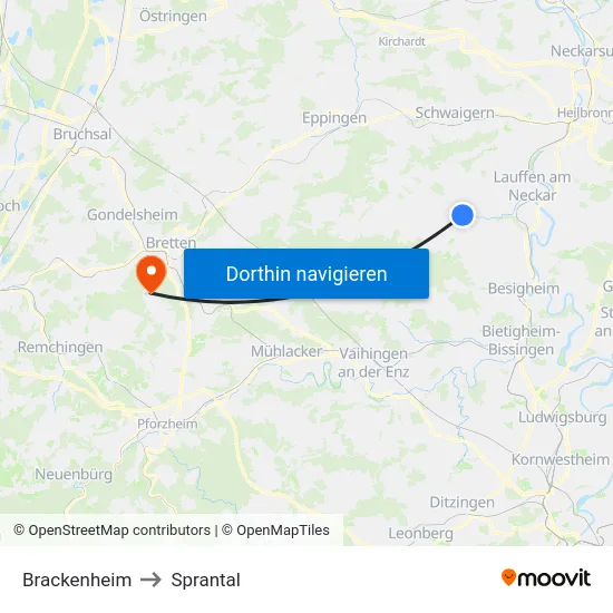 Brackenheim to Sprantal map