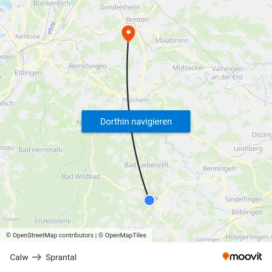 Calw to Sprantal map