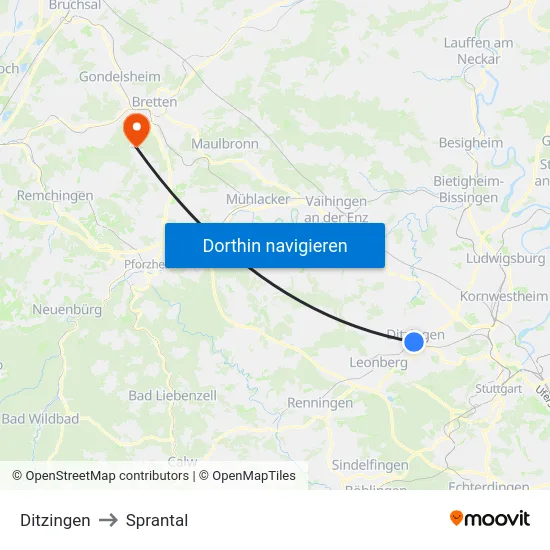 Ditzingen to Sprantal map