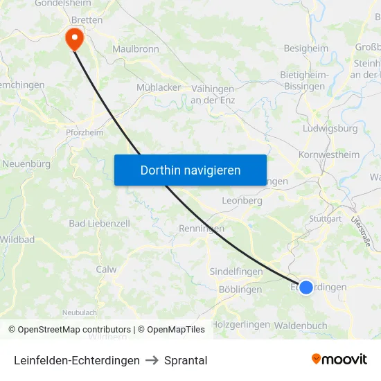 Leinfelden-Echterdingen to Sprantal map