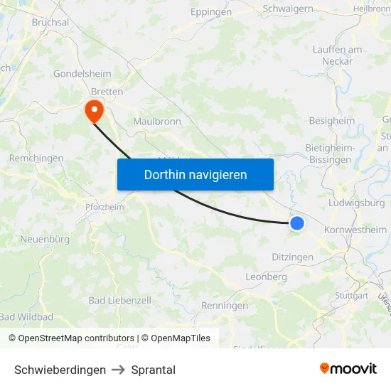 Schwieberdingen to Sprantal map