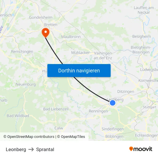 Leonberg to Sprantal map
