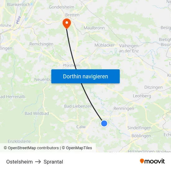 Ostelsheim to Sprantal map