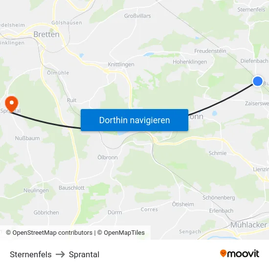 Sternenfels to Sprantal map