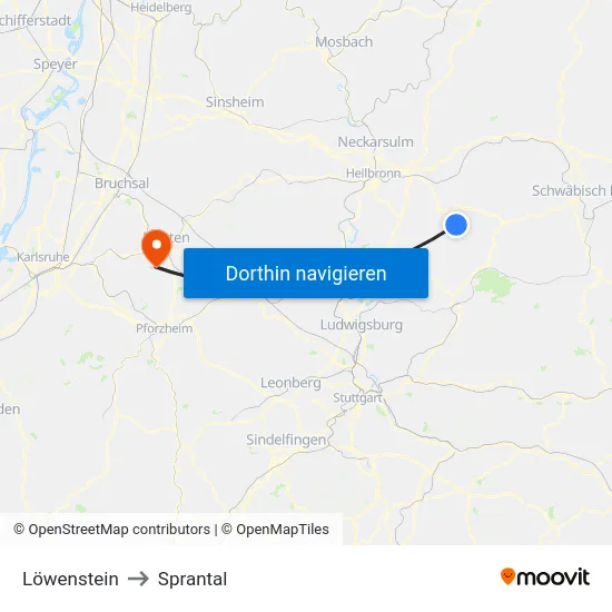 Löwenstein to Sprantal map