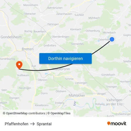 Pfaffenhofen to Sprantal map