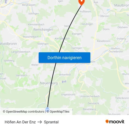 Höfen An Der Enz to Sprantal map
